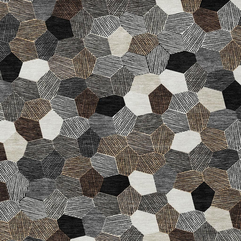 HomeRoots 5x8 Geometric Polyester Area Rug Washable Indoor Outdoor Patio Low Profile 731655