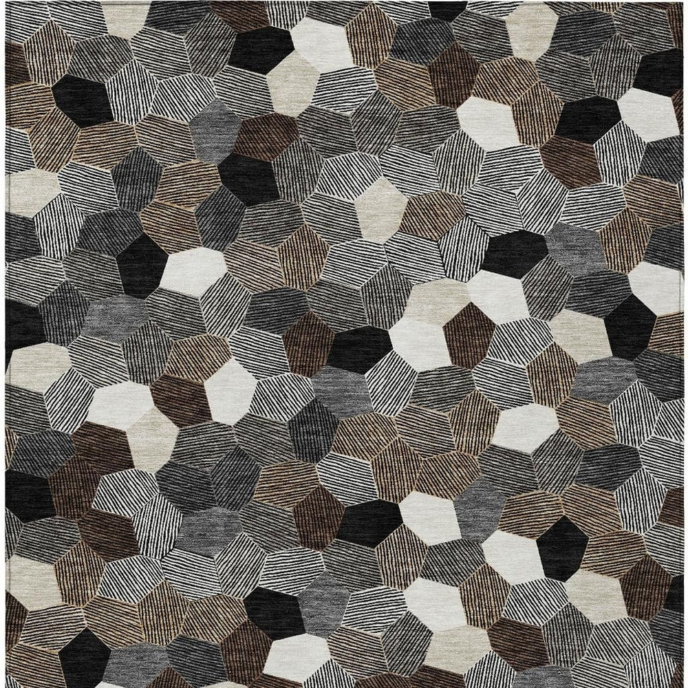 HomeRoots 5x8 Geometric Polyester Area Rug Washable Indoor Outdoor Patio Low Profile 731655