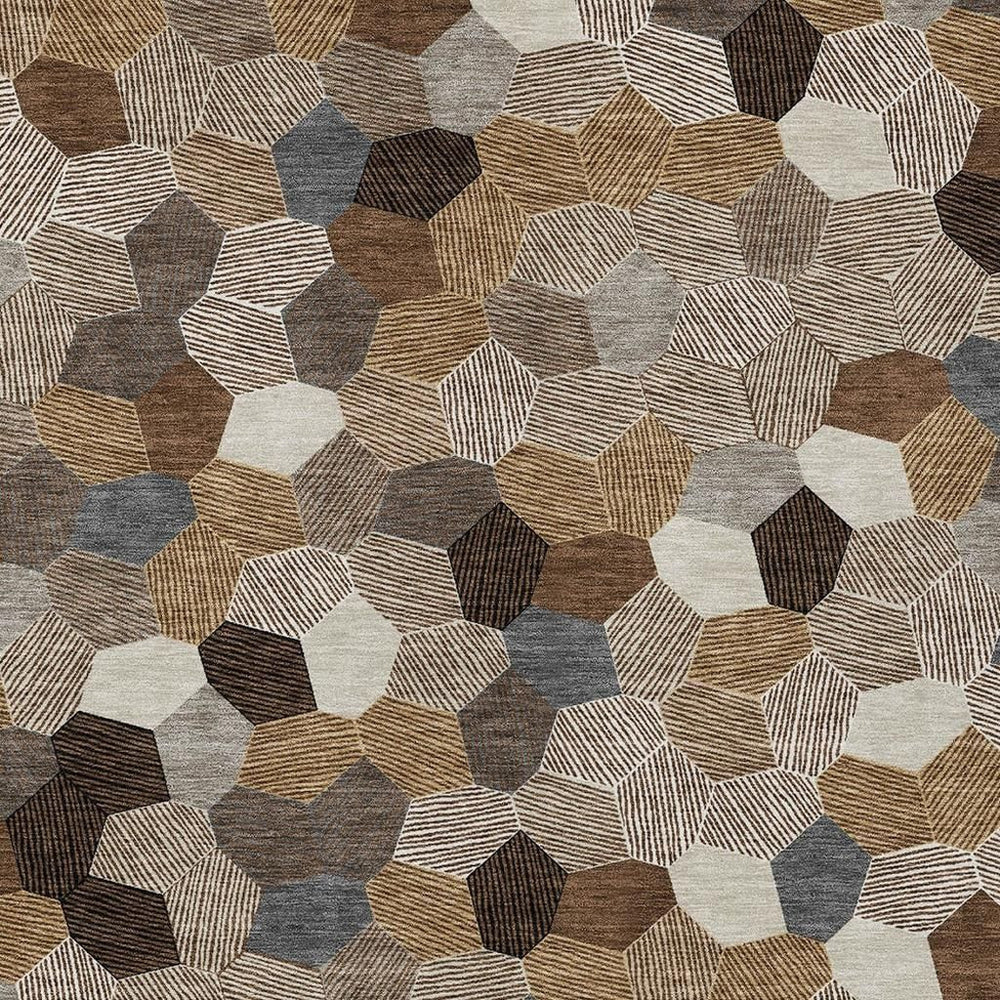 HomeRoots 5x8 Geometric Polyester Area Rug Machine Washable Indoor Outdoor Patio Decor 731661