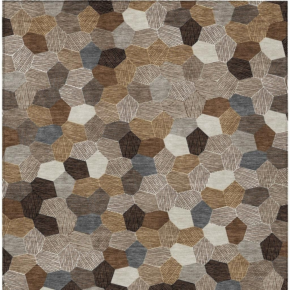 HomeRoots 5x8 Geometric Polyester Area Rug Machine Washable Indoor Outdoor Patio Decor 731661