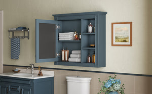 English Elm 30'' Modern Medicine Cabinet with Mirror and Adjustable Shelves, MDF Wall-Mounted Bathroom Storage Solution Blue N710P192495M