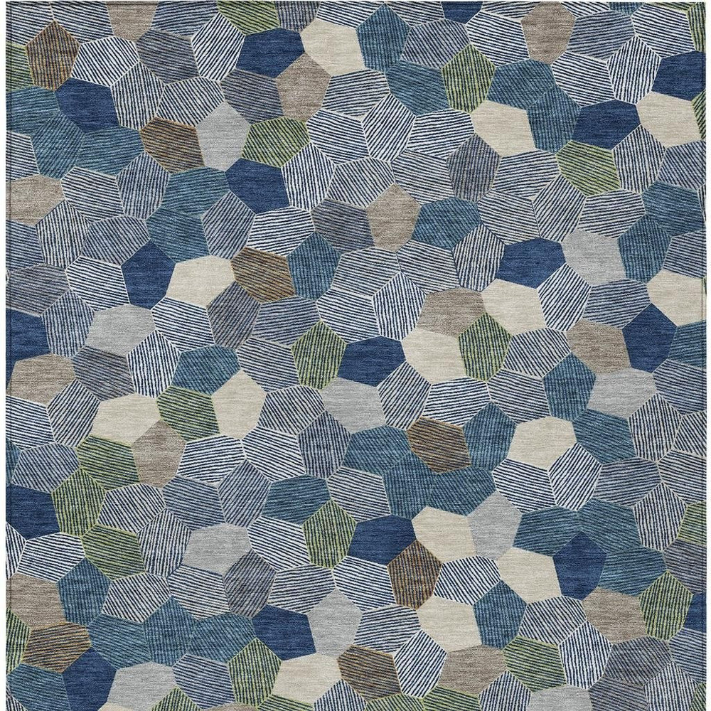 HomeRoots 8x10 Geometric Polyester Indoor Outdoor Rug Machine Washable Low Pile Patio Foyer 731681