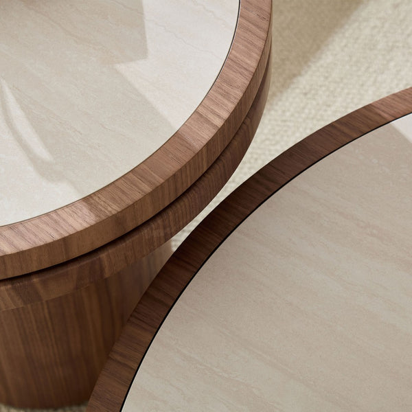 English Elm 35.43 Inch Round Sintered Stone Coffee Table with Mdf Pedestal Base for Modern Living W876S00352