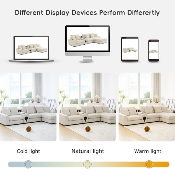 English Elm 114*64'' Corduroy Cloud Sectional with Bluetooth Speakers Usb Charging Ottoman Lounge Sofa N723S9756A