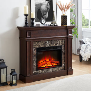 English Elm Electric Fireplace With Remote Control - Realistic 3D Flame & Stacked Stone Mantel, Cherry Finish W1758S00032