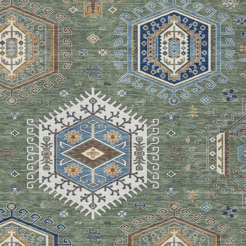 HomeRoots Tribal Polyester Area Rug Washable Indoor Outdoor Low Pile for Patio and Living Room 10' x 14' 731713
