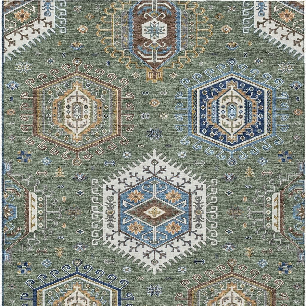 HomeRoots Tribal Polyester Area Rug Washable Indoor Outdoor Low Pile for Patio and Living Room 10' x 14' 731713