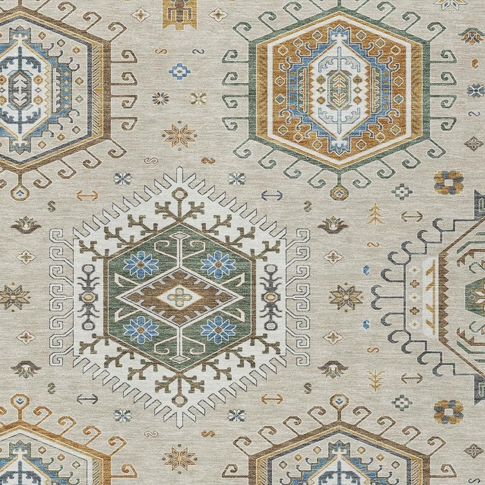 HomeRoots Tribal Washable Polyester Area Rug Beige Ivory for Indoor Outdoor Patios and Entryways 9' x 12' 731718