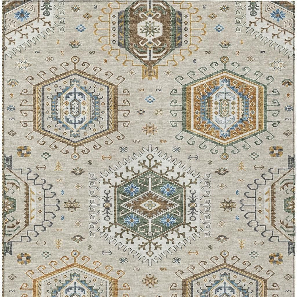 HomeRoots Tribal Washable Polyester Area Rug Beige Ivory for Indoor Outdoor Patios and Entryways 9' x 12' 731718