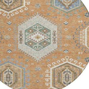 HomeRoots 8 Ft Round Washable Polyester Rug Tribal Geometric Pattern Indoor Outdoor Use 731734