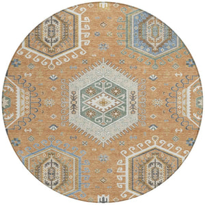 8 Ft Round Washable Polyester Rug Tribal Geometric Pattern Indoor Outdoor Use