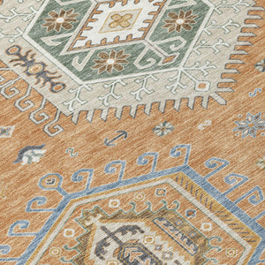 8 Ft Round Washable Polyester Rug Tribal Geometric Pattern Indoor Outdoor Use