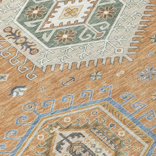 8 Ft Round Washable Polyester Rug Tribal Geometric Pattern Indoor Outdoor Use