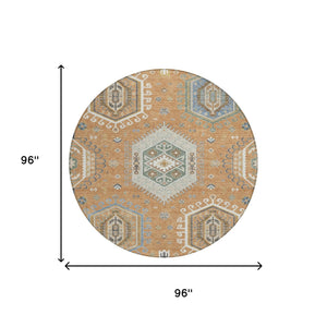 8 Ft Round Washable Polyester Rug Tribal Geometric Pattern Indoor Outdoor Use