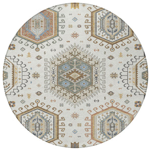 8 Ft Round Tribal Geometric Polyester Area Rug Washable Low Pile Indoor Outdoor
