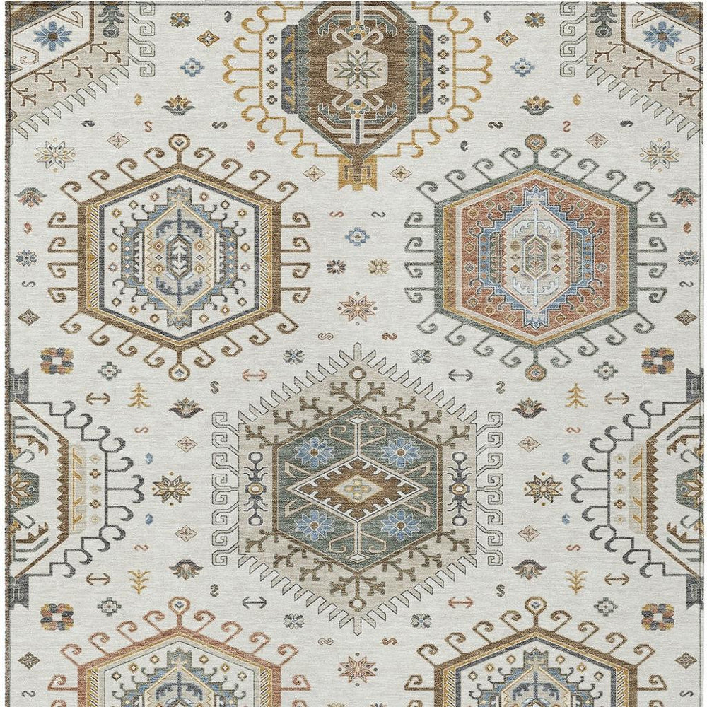 Ivory Beige Tribal Polyester Washable Area Rug for Indoor Outdoor Patio and Family Rooms