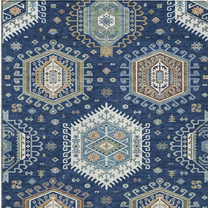 5x8 Tribal Polyester Area Rug Machine Washable Navy Ivory Indoor Outdoor Use