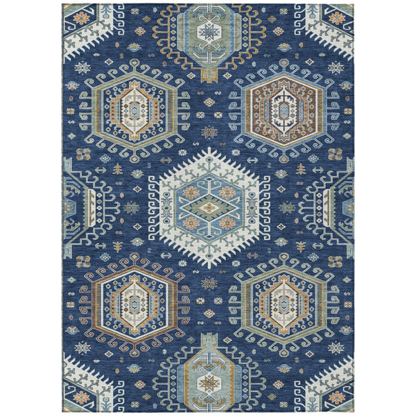 8 Ft X 10 Ft Tribal Motif Washable Polyester Area Rug for Indoor Outdoor Use