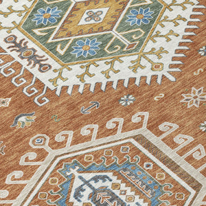 8' Round Tribal Geometric Polyester Area Rug Machine Washable Indoor Outdoor Use