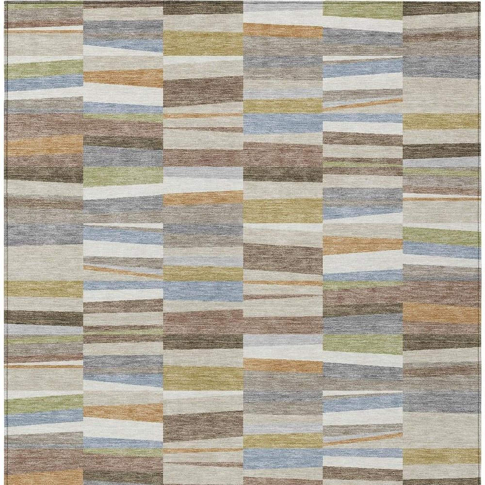 5 X 8 Striped Polyester Area Rug Machine Washable Felt Backed Indoor Outdoor