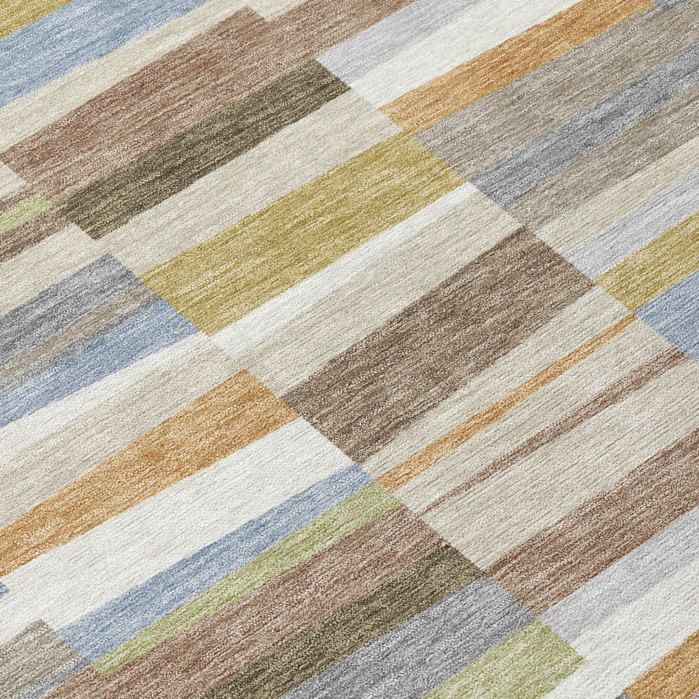 8 Ft Round Striped Polyester Rug Washable for Indoor Outdoor Patios and Entryways