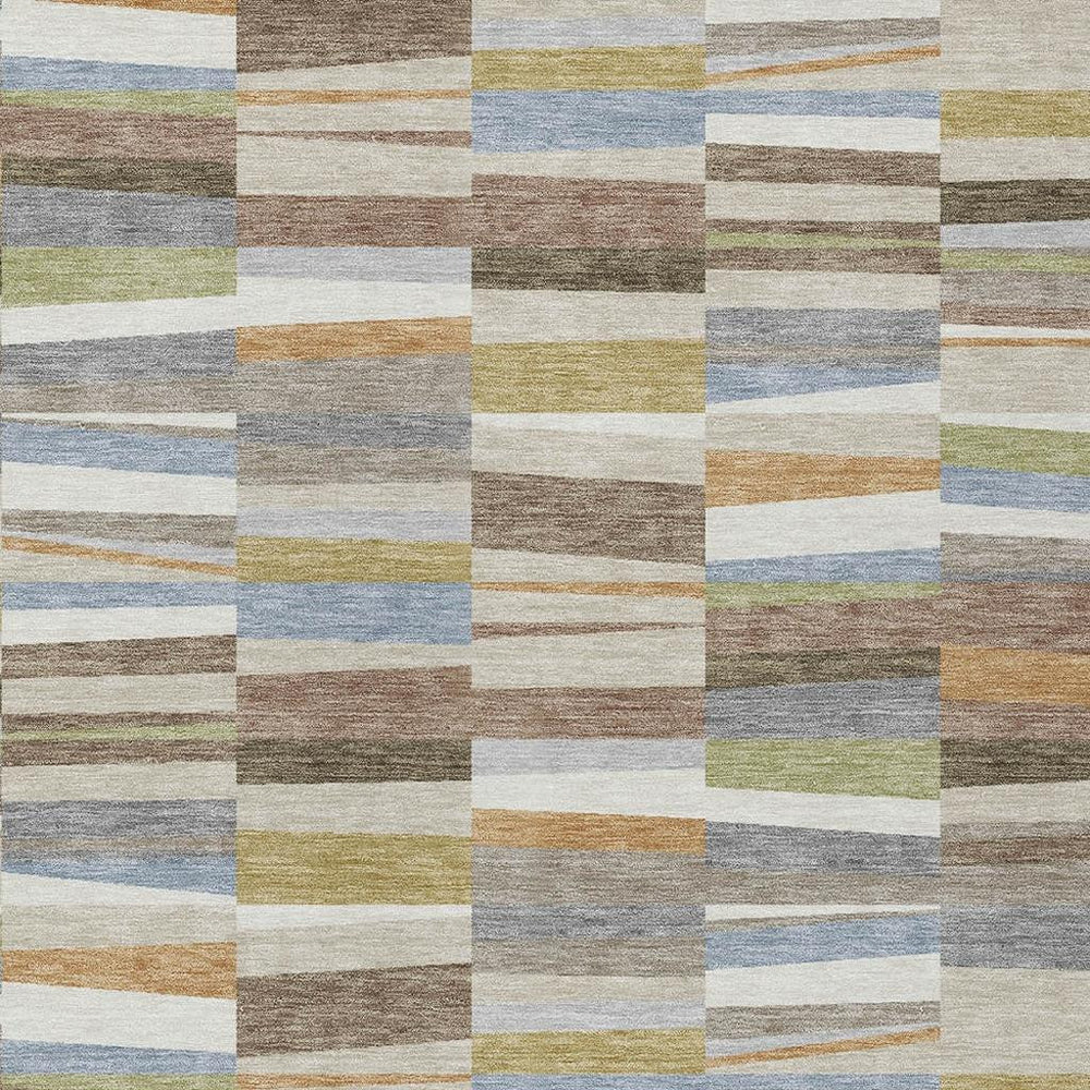 HomeRoots 10 X 14 Beige Ivory Stripe Polyester Washable Rug for Patios and Living Rooms 731773