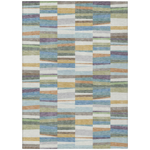5 X 8 Washable Polyester Striped Indoor Outdoor Rug Coastal Blue Ivory Patio