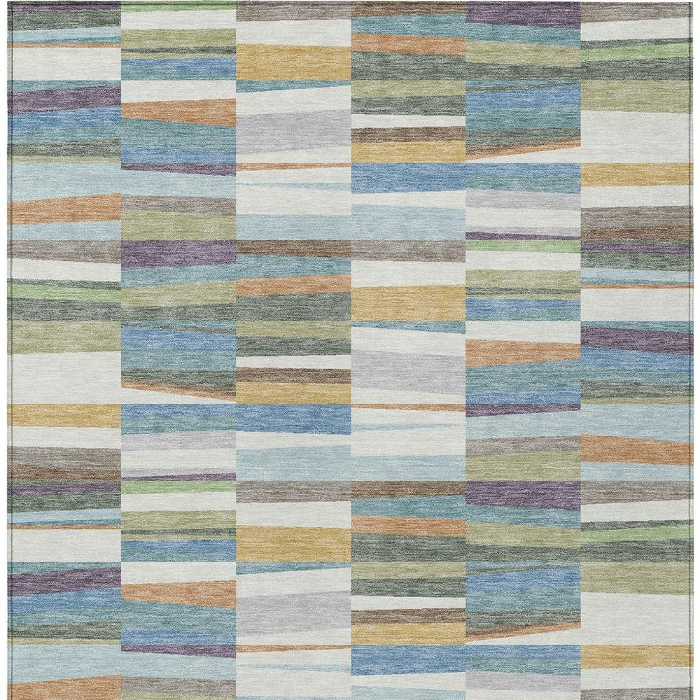 HomeRoots 5 X 8 Washable Polyester Striped Indoor Outdoor Rug Coastal Blue Ivory Patio 731781