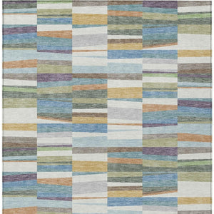 HomeRoots 5 X 8 Washable Polyester Striped Indoor Outdoor Rug Coastal Blue Ivory Patio 731781