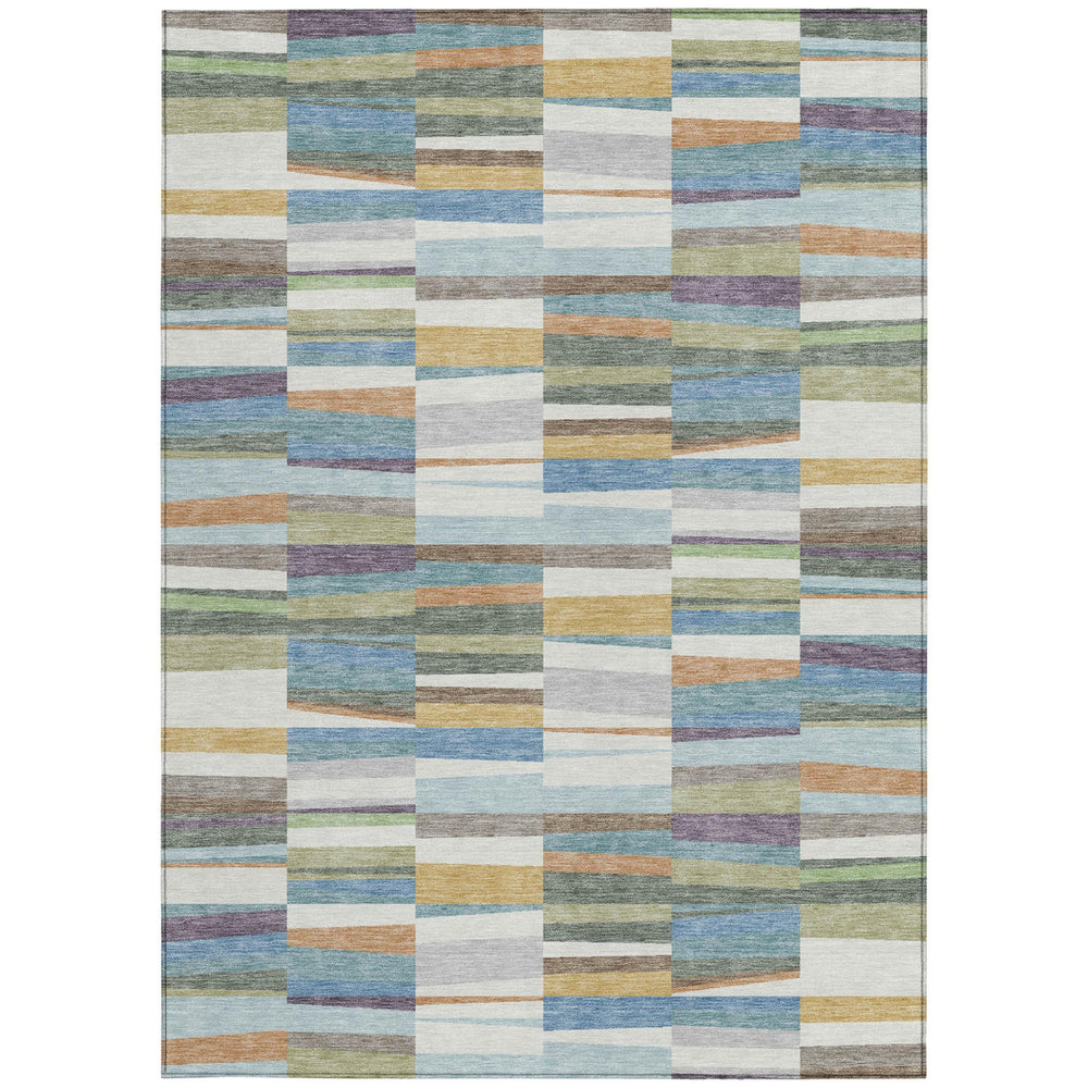 9 X 12 Washable Striped Polyester Indoor Outdoor Rug for Patio and Entryway