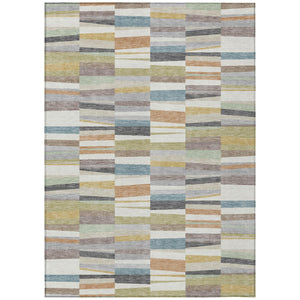 Striped Polyester Area Rug Washable Coastal Ivory Teal for Indoor Outdoor Patio Use