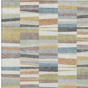 HomeRoots Striped Polyester Area Rug Washable Coastal Ivory Teal for Indoor Outdoor Patio Use 9' x 12' 731796