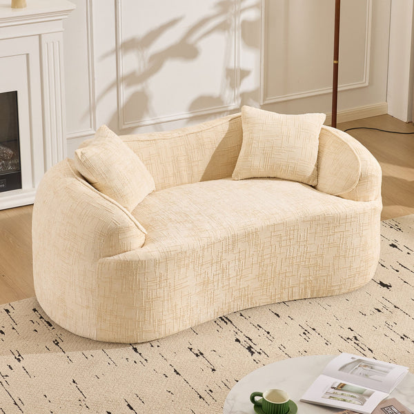 English Elm Beige Curved Two-Person Sofa with Chenille Fabric, Foam+Spring Support, 2 Pillows, Space-Saving Design W3612P350752