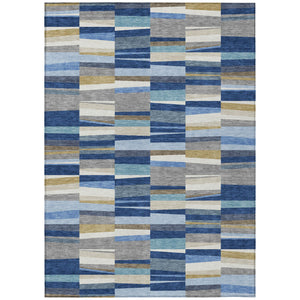 9x12 Striped Polyester Area Rug Washable Navy Blue Indoor Outdoor Coastal Style