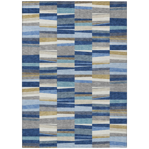 9x12 Striped Polyester Area Rug Washable Navy Blue Indoor Outdoor Coastal Style