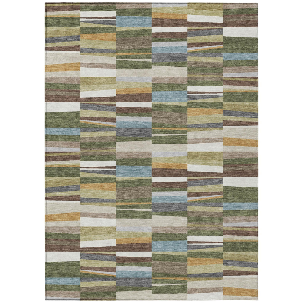 Olive Striped Machine Washable Polyester Area Rug for Indoor Outdoor Patio and Living Room