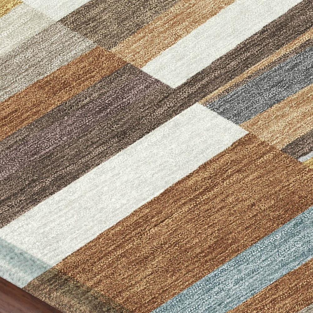 HomeRoots 9x12 Striped Polyester Area Rug Washable Indoor Outdoor Patio Living Room 731814