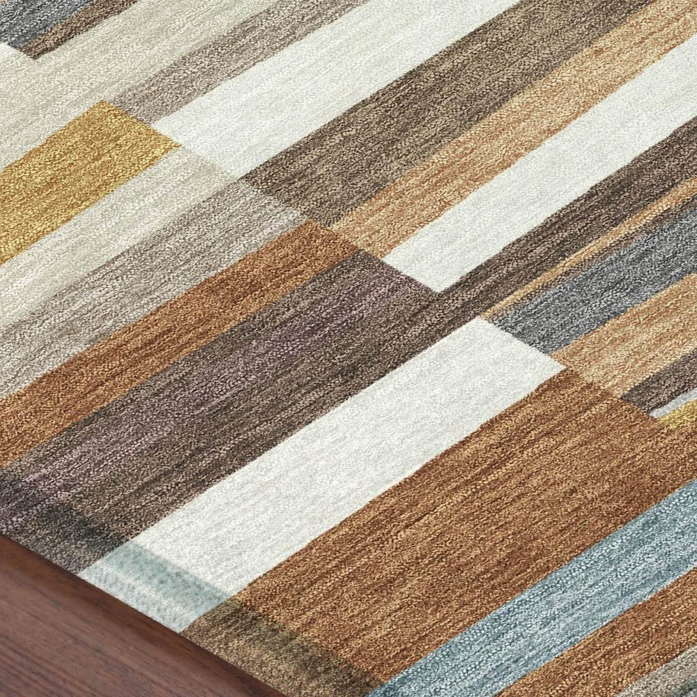 HomeRoots 9x12 Striped Polyester Area Rug Washable Indoor Outdoor Patio Living Room 731814
