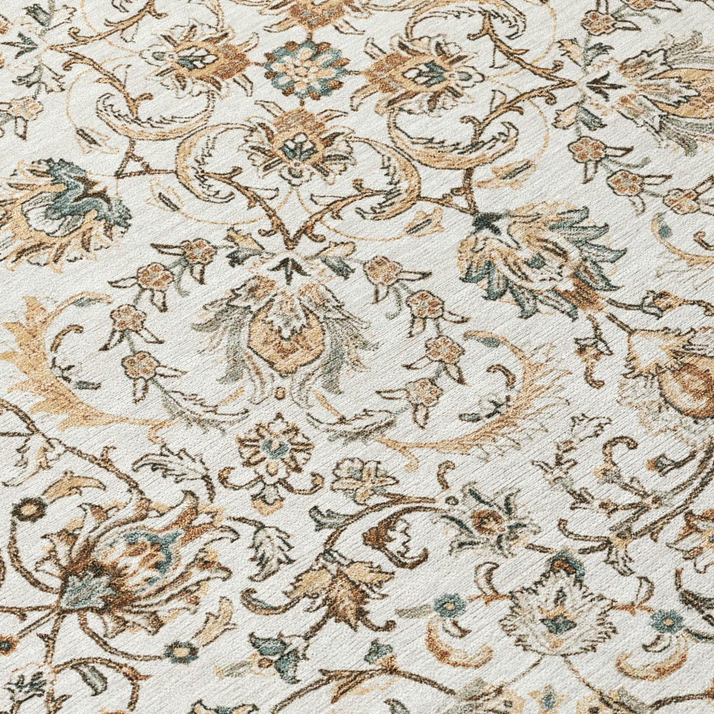 8 Ft Round Botanical Leaf Polyester Indoor Outdoor Rug Washable Ivory Beige Patio