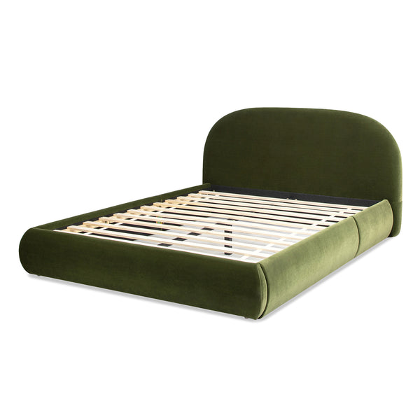English Elm Jennifer Taylor Home - Archie Olive Green Puffy Grounded Upholstered Platform Bed — Velvet Arch Headboard, No-Box Spring Needed B2719P238215