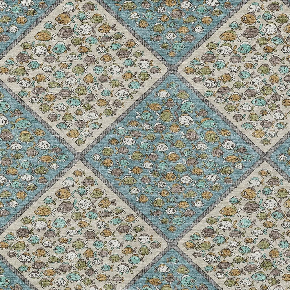 HomeRoots 10 X 14 Abstract Teal Beige Washable Polyester Rug for Indoor Outdoor Living 731933