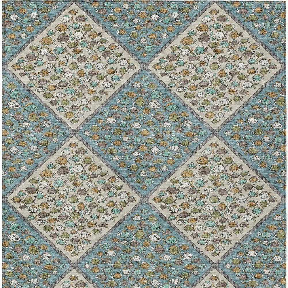 HomeRoots 10 X 14 Abstract Teal Beige Washable Polyester Rug for Indoor Outdoor Living 731933