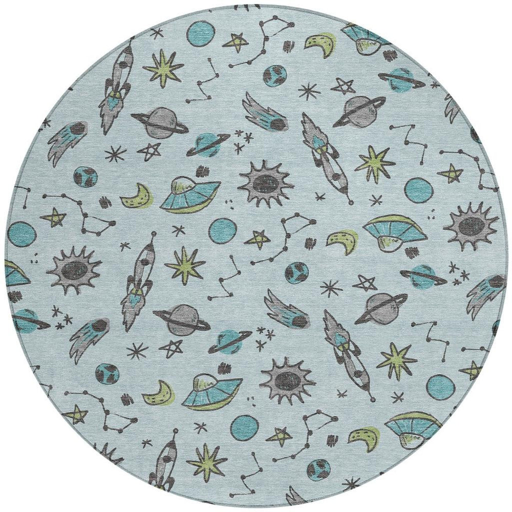 HomeRoots 8 Ft Round Animal Print Polyester Area Rug in Teal for Indoor Outdoor Living 731966