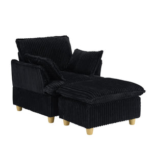 English Elm This Corduroy Single Seat Sofa with Ottoman Brings Retro Texture to Any Cozy Nook W1658P254581