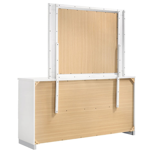 English Elm Dulcey High Gloss White Lacquer 6 Drawer Dresser with Coordinating Wall Mirror B062S01728