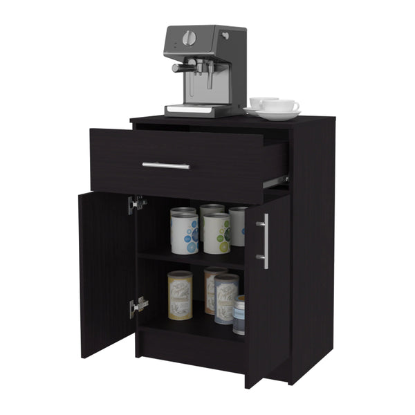 English Elm Wengue Kitchen Pantry with 3 Open Shelves and Drawer — Elegant Melamine Storage Cabinet, 33.5"H B062P290288