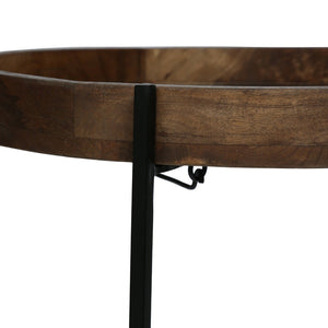 English Elm Round Mango Wood Tray Top End Table with Foldable Iron Legs for Living Room 68815.00