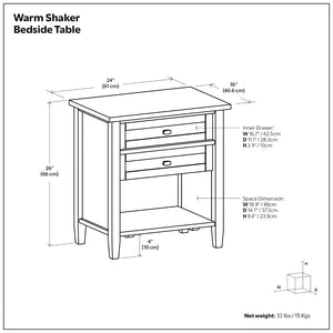 English Elm Warm Shaker Solid Pine Nightstand Two Drawer Open Shelf Farmhouse Bedside Storage B136P420752