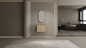 English Elm 24" Wall Vanity Cabinet Oak Finish, Wall-Mounted Floating Design, 2 Soft-Closing Doors, Plywood W1972P265272