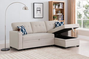 English Elm Convertible Upholstered Sectional Sofa with Pull-out Chaise Sleeper and Storage B2730S00002